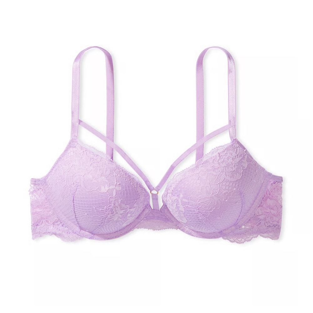 NWT Victoria Secret Bombshell Bra sz 34C Fishnet Floral Lace in Silky Lilac